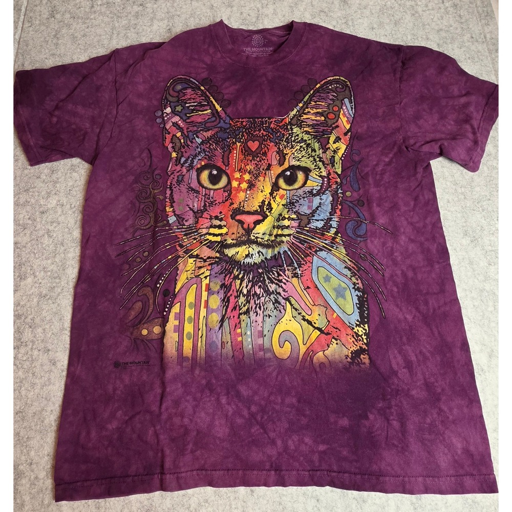 The Mountain Psychedelic Pop Art Cat Tie Dye T-Shirt Purple Large Rainbow Boho
